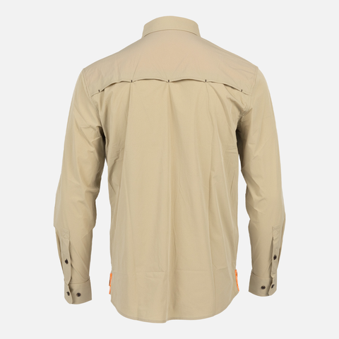 rear view of Long sleeve Khaki performance field shirt - Sundown Supply Co
