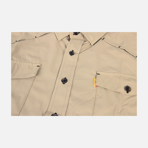 closeup of front of Long sleeve Khaki performance field shirt - Sundown Supply Co