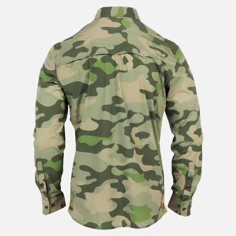 rear view of Long sleeve Vintage Camo performance field shirt