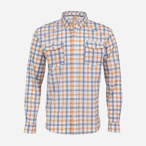 Orange/Navy Plaid Pearl Snap Field Shirt L/S with shoulder vents - Sundown Supply Co