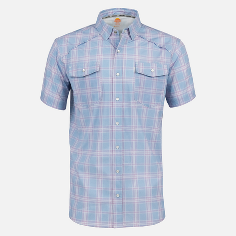 Blue/Pink Plaid Pearl Snap Field Shirt S/S with shoulder vents