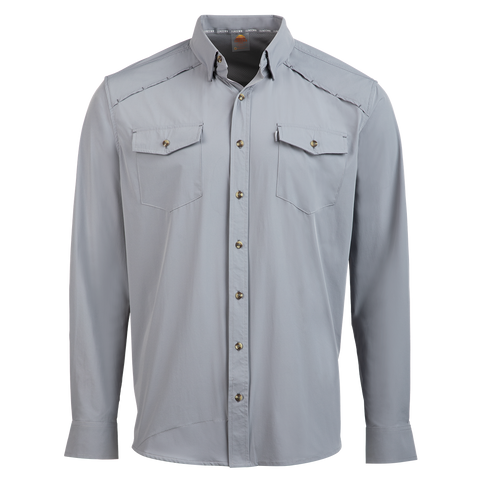 Light gray button-up shirt on a white background