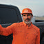 man wearing Long sleeve blaze performance field shirt and blaze sundown hat