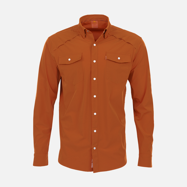 strapless open back dress Hi-Tie Burnt Orange Brown Solid Satin Men's Long Sleeve Dress Shirt, M main image 0