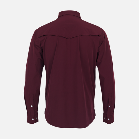 rear view of Maroon Pearl Snap Field Shirt L/S showing rear vents