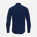 Rear view of Navy Pearl Snap Field Shirt L/S showing rear vents - Sundown Supply Co