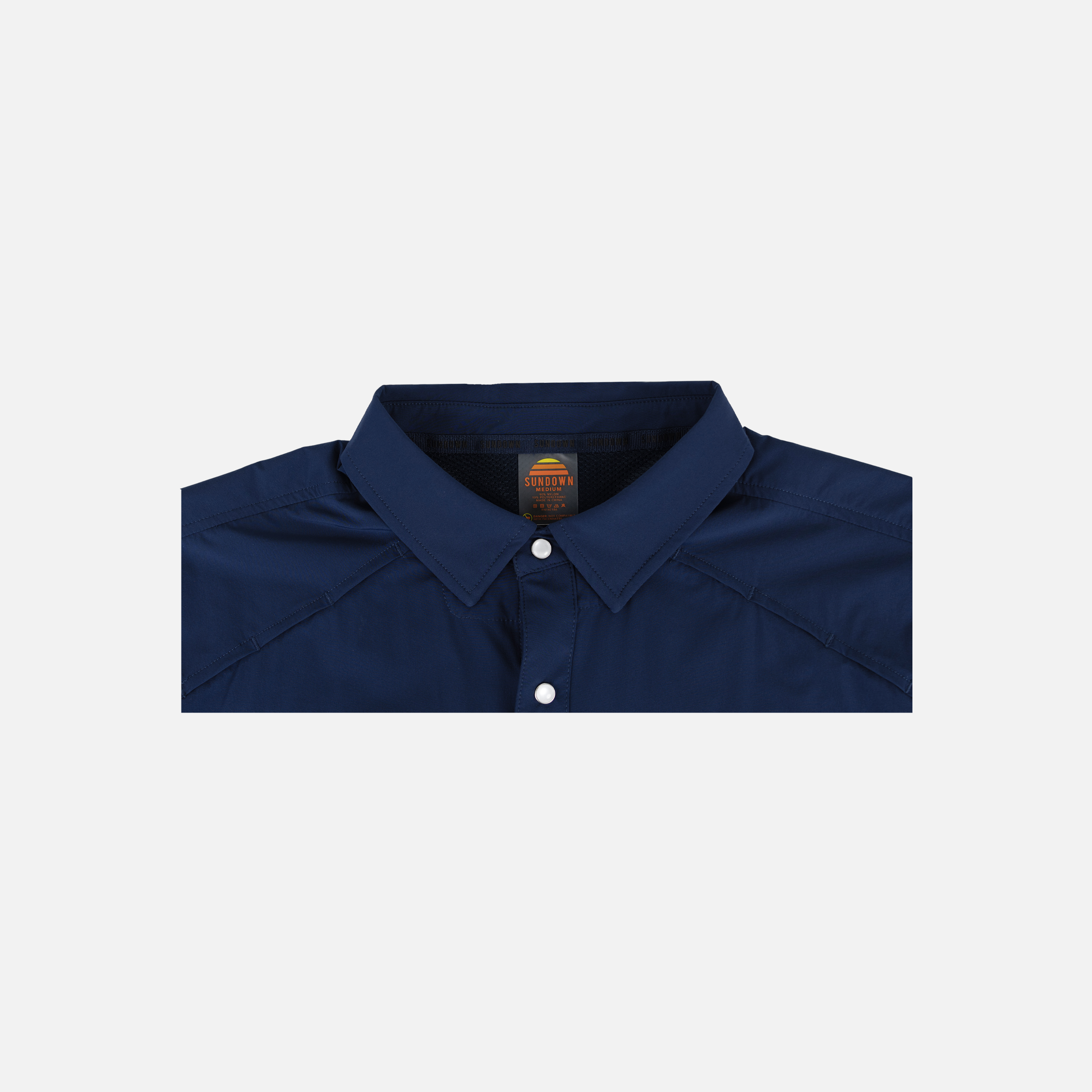 Closeup of collar of Navy Pearl Snap Field Shirt L/S - Sundown Supply Co
