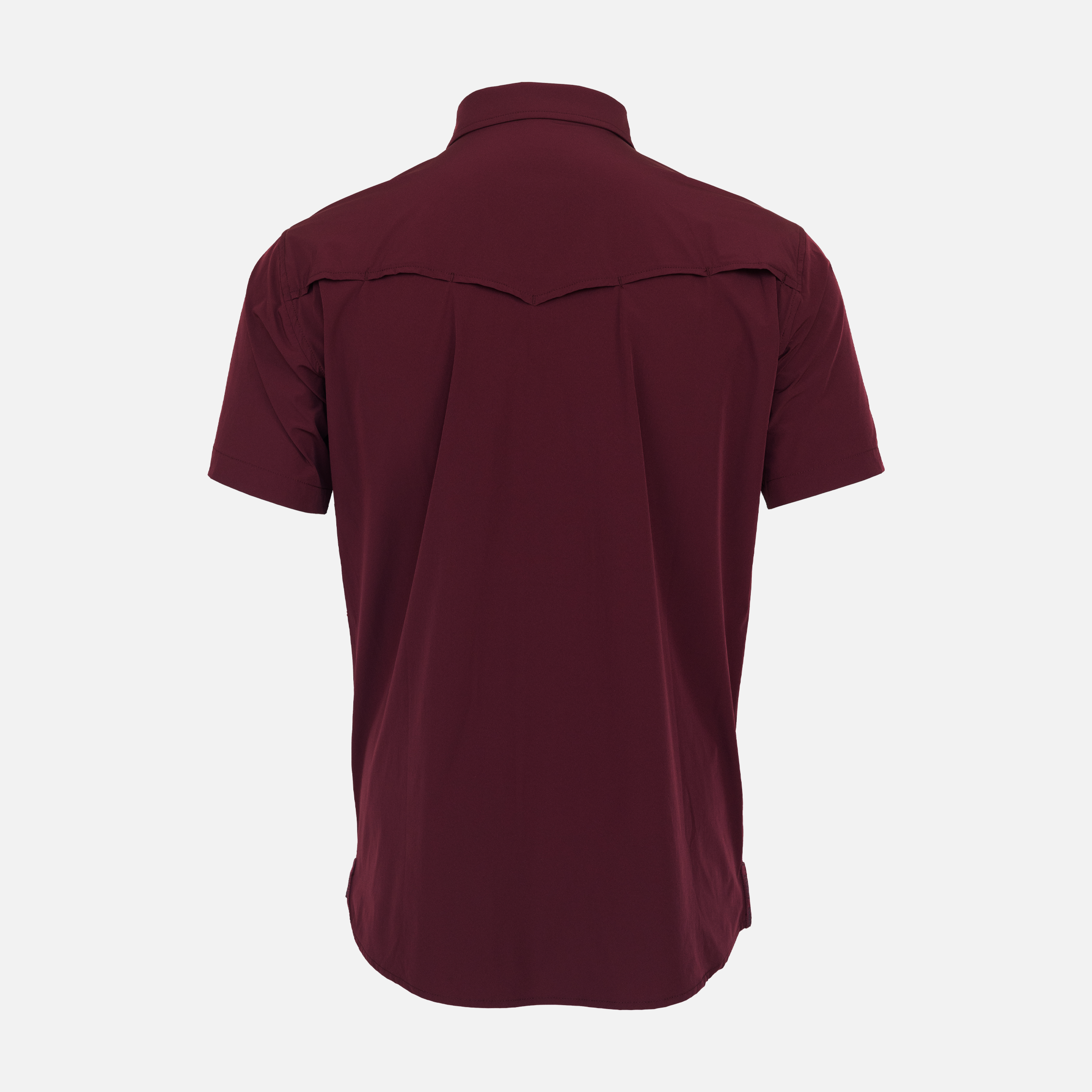 Rear view of Maroon Pearl Snap Field Shirt S/S showing rear vents
