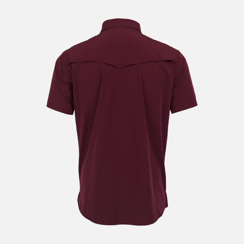 Rear view of Maroon Pearl Snap Field Shirt S/S showing rear vents