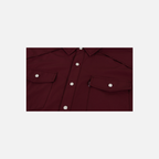 closeup of front buttons and pockets of Maroon Pearl Snap Field Shirt S/S