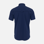 Rear view of Navy Pearl Snap Field Shirt S/S showing rear vents