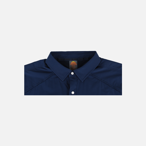 Closeup of collar of Navy Pearl Snap Field Shirt S/S