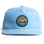Light blue cap with a logo on a white background