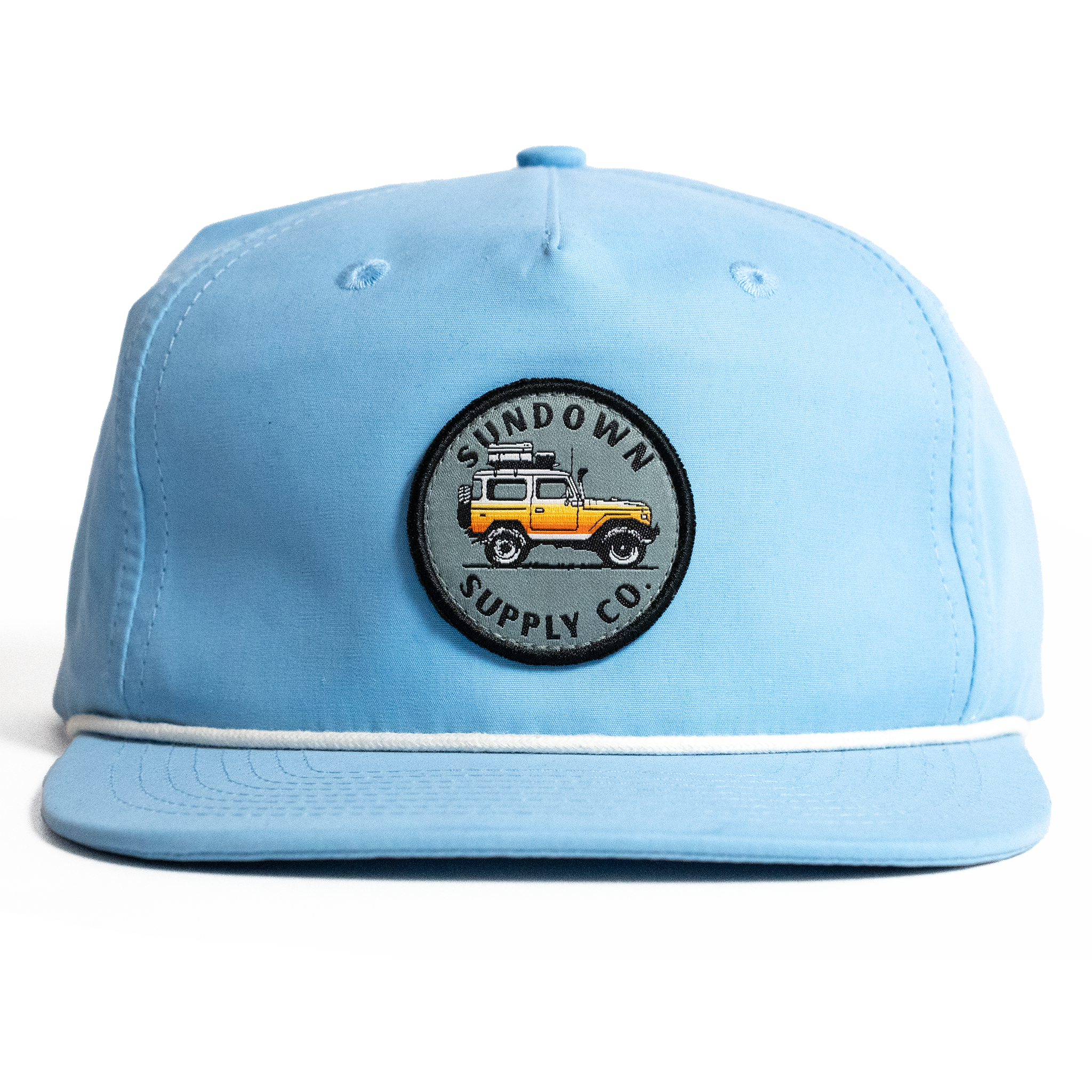 Light blue cap with a logo on a white background