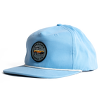 Light blue cap with a logo on a white background