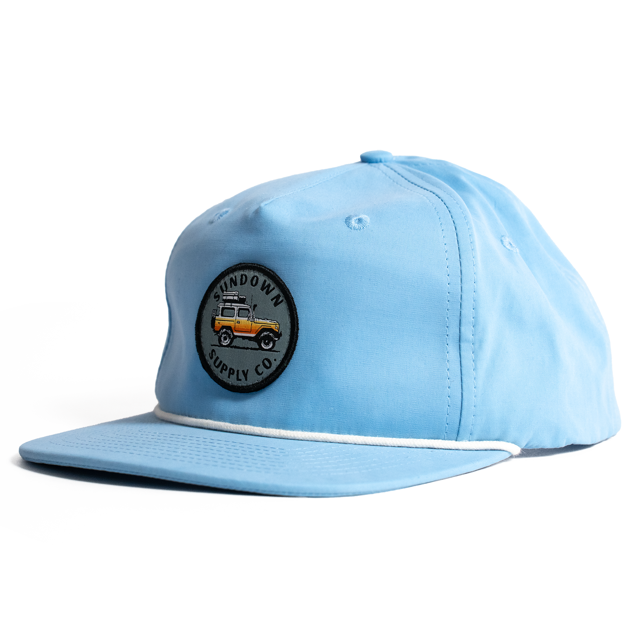 Light blue cap with a logo on a white background