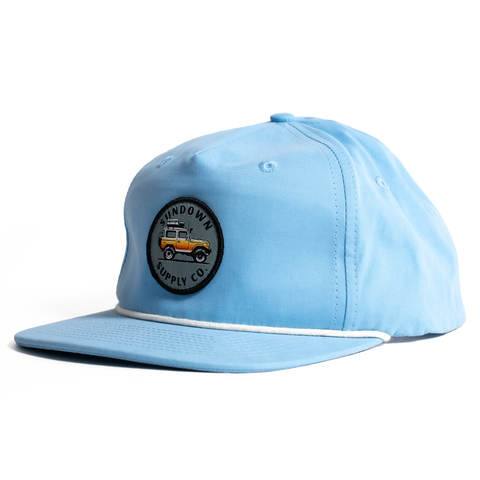 Light blue cap with a logo on a white background