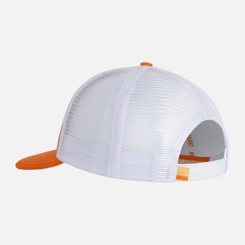 rear view of Orange/White Postcard Meshback Snapback showing white mesh back