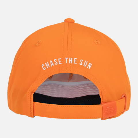 rear view of Blaze Unstructured 5-Panel Rope Cap showing white embroidered text "CHASE THE SUN"