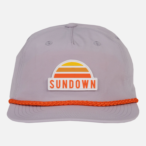 Moonstone Unstructured 5-Panel Rope Cap with Sundown logo patch on front and orange rope across bill