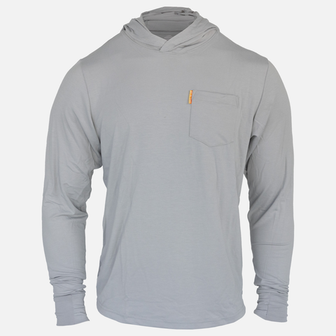 front view of Grey Logo Bamboo Sun Hoodie L/S showing left chest pocket