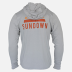rear view of Grey Logo Bamboo Sun Hoodie L/S showing large sundown logo