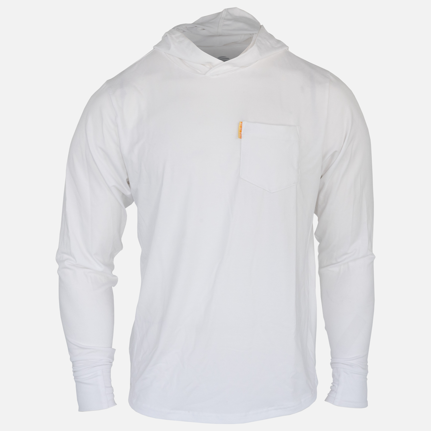 front view of White Logo Bamboo Sun Hoodie L/S showing left chest pocket