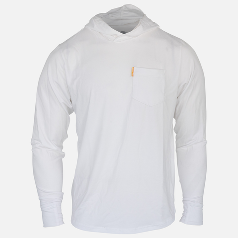 front view of White Logo Bamboo Sun Hoodie L/S showing left chest pocket