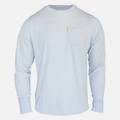 front view of faded sky l/s bamboo sun crew with front pocket