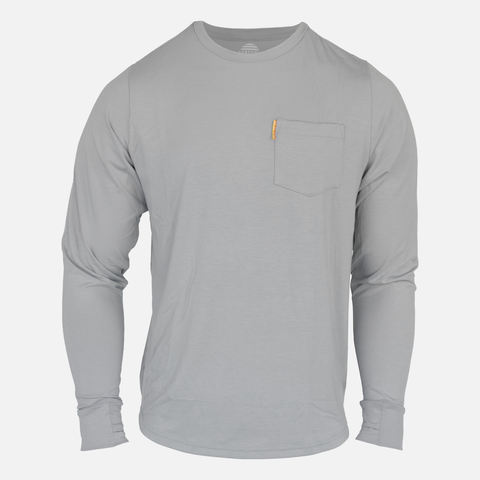 front view of Grey Logo Bamboo Sun Crew L/S showing left chest pocket