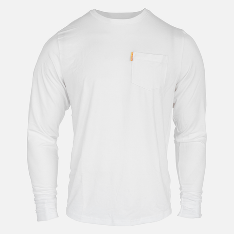 Front view of White Logo Bamboo Sun Crew L/S showing left chest pocket