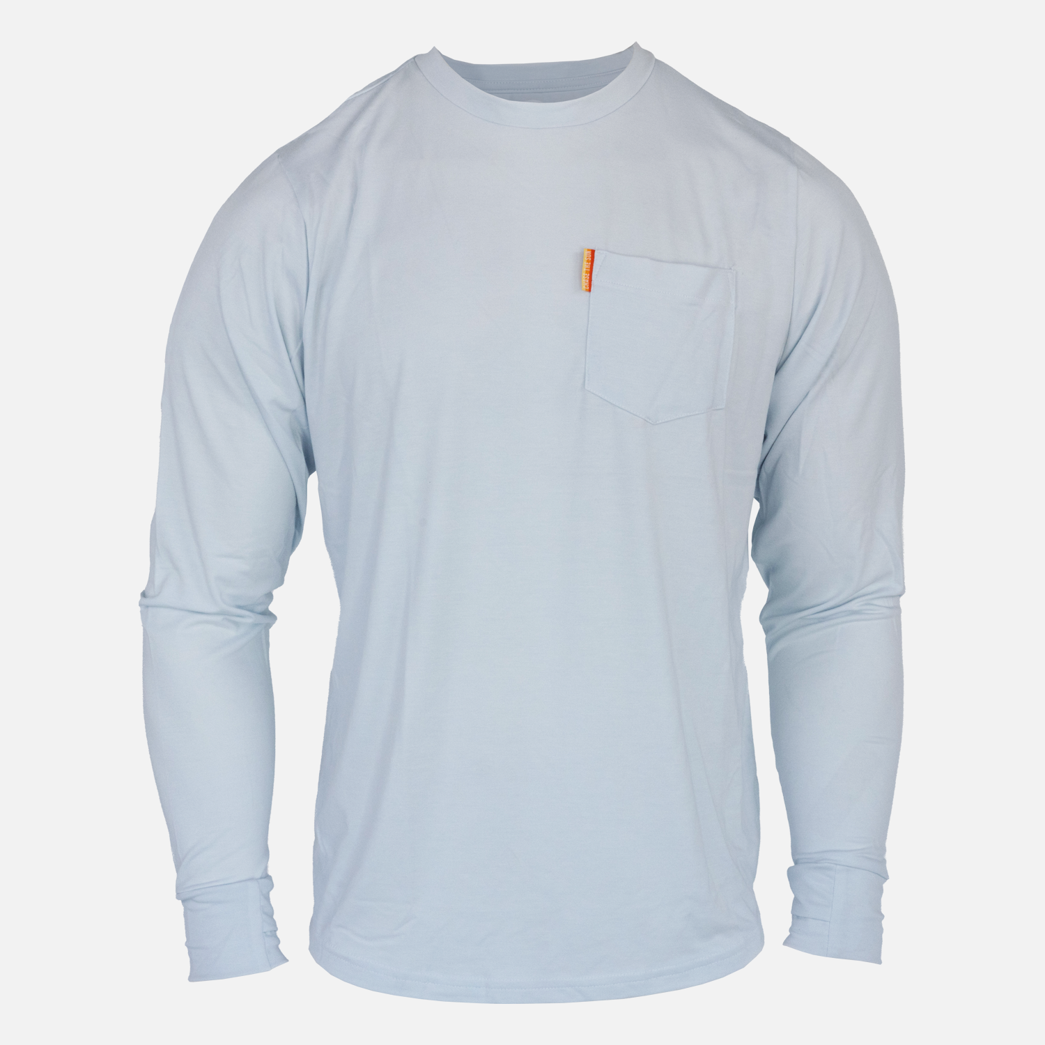 front view of Faded sky bamboo sun l/s crew with front pocket