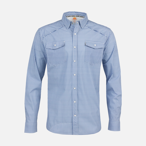 Blue Gingham Pearl Snap Field Shirt L/S with shoulder vents