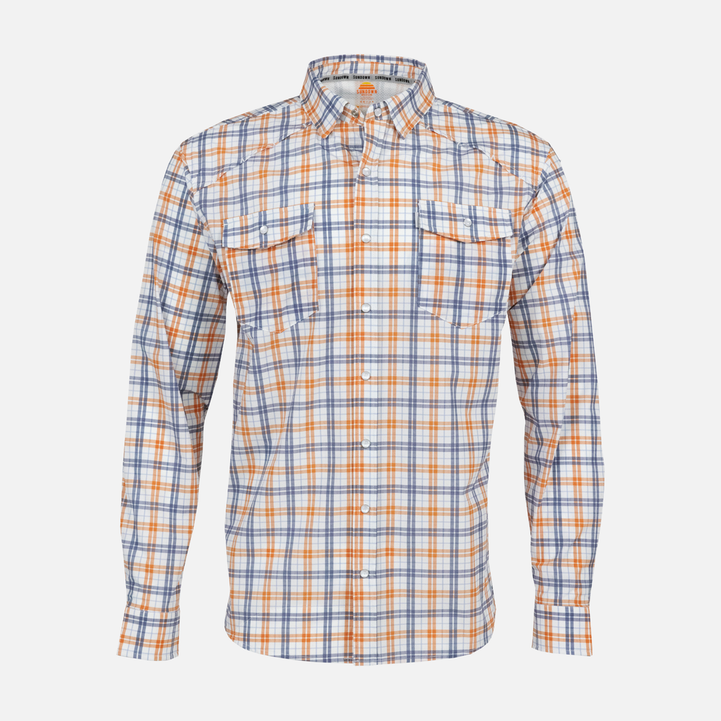 Orange/Navy Plaid Pearl Snap Field Shirt L/S with shoulder vents - Sundown Supply Co