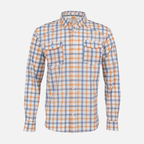 Orange/Navy Plaid Pearl Snap Field Shirt L/S with shoulder vents - Sundown Supply Co