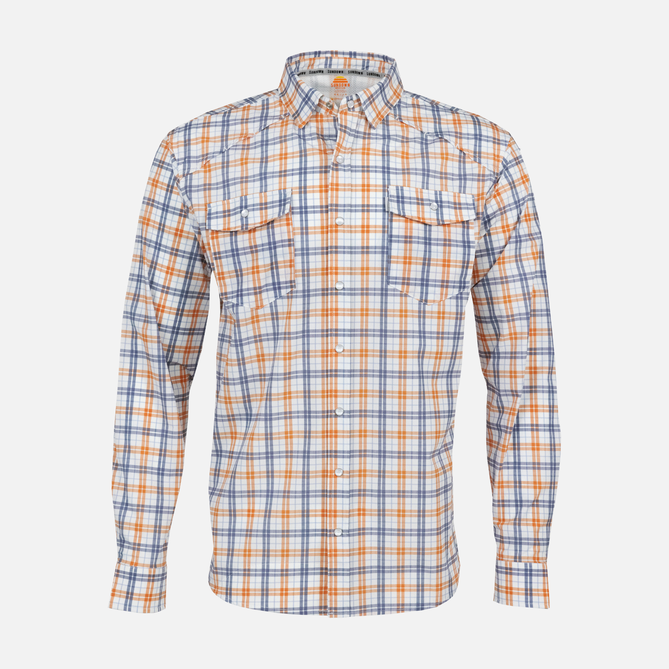 Orange/Navy Plaid Pearl Snap Field Shirt L/S with shoulder vents - Sundown Supply Co
