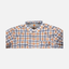 Closeup of collar of Orange/Navy Plaid Pearl Snap Field Shirt L/S - Sundown Supply Co