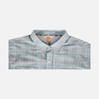 Closeup of collar of Seafoam/Grey Plaid Pearl Snap Field Shirt L/S - Sundown Supply Co