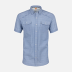 Blue Gingham Pearl Snap Field Shirt S/S with shoulder vents