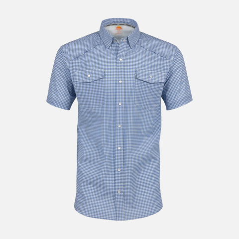 Blue Gingham Pearl Snap Field Shirt S/S with shoulder vents