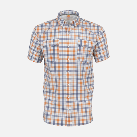 Orange/Navy Plaid Pearl Snap Field Shirt S/S with shoulder vents