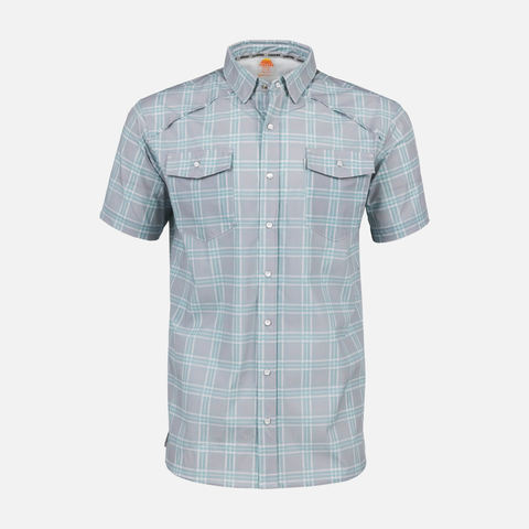 Seafoam/Grey Plaid Pearl Snap Field Shirt S/S with shoulder vents