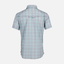 Rear view of Seafoam/Grey Plaid Pearl Snap Field Shirt S/S showing rear vents