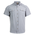 Gray short-sleeve button-up shirt on a white background
