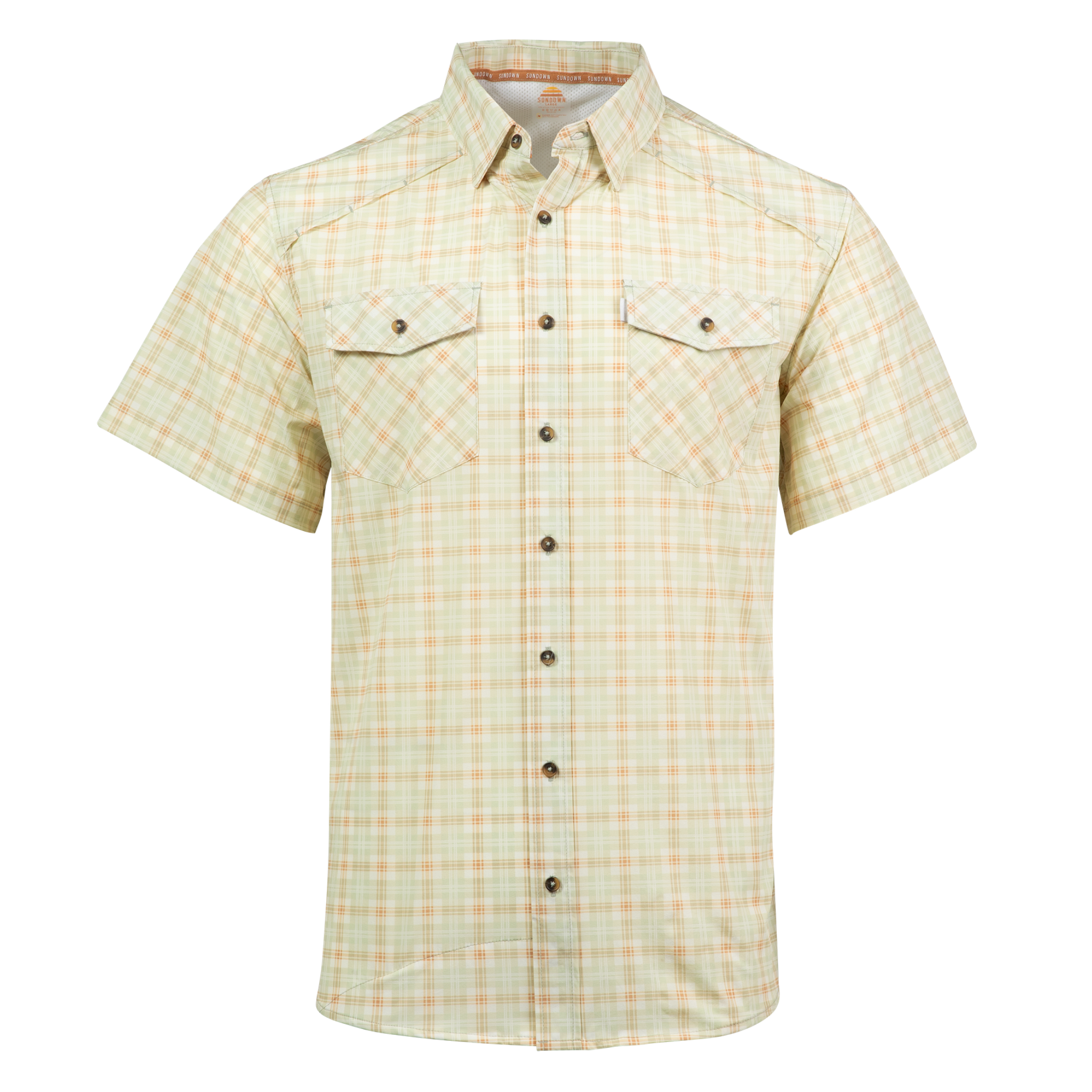 Plaid short-sleeve shirt on a white background