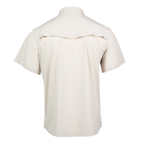 Beige short-sleeve shirt on a white background