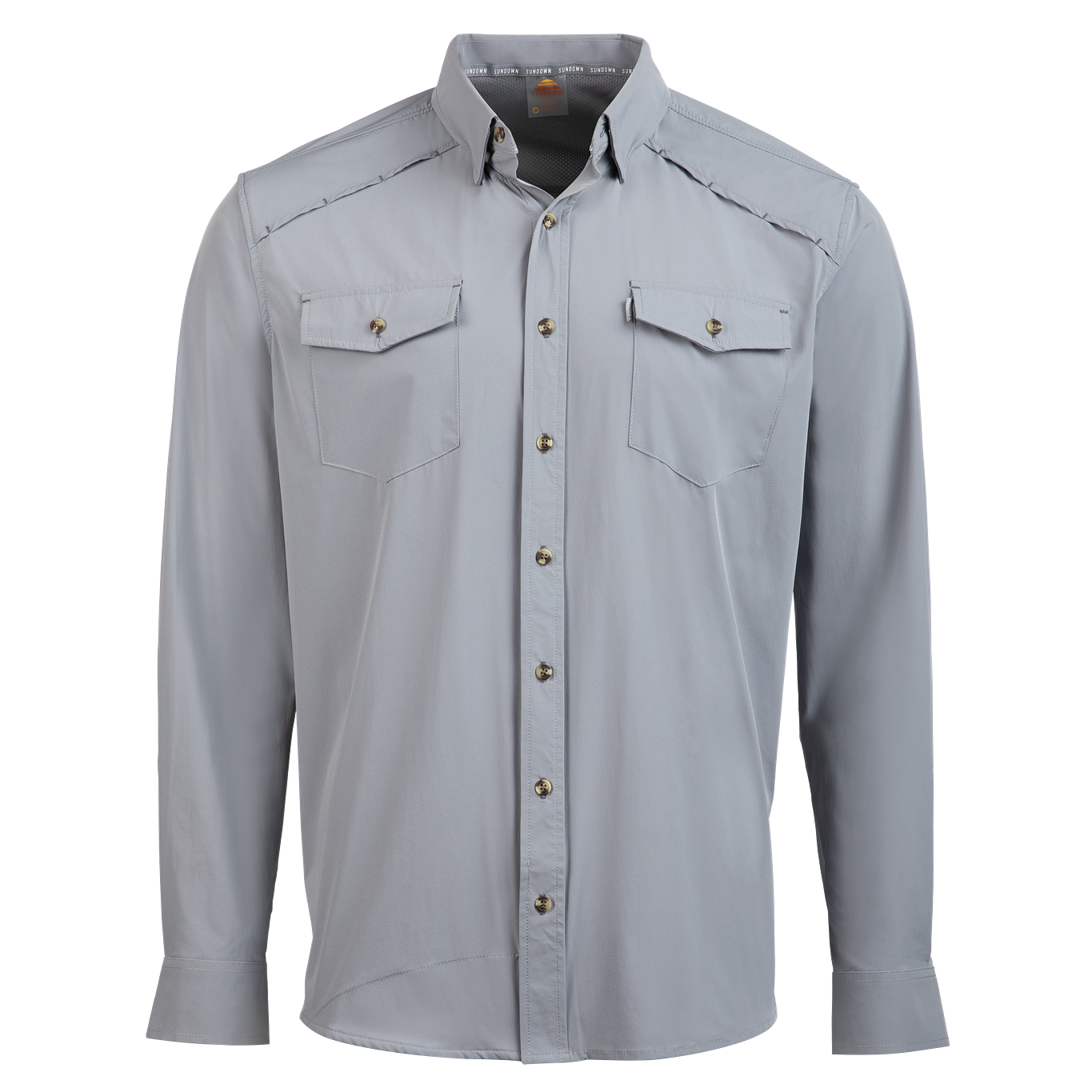 Light gray button-up shirt on a white background