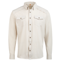 Gray button up with horn buttons front on white background