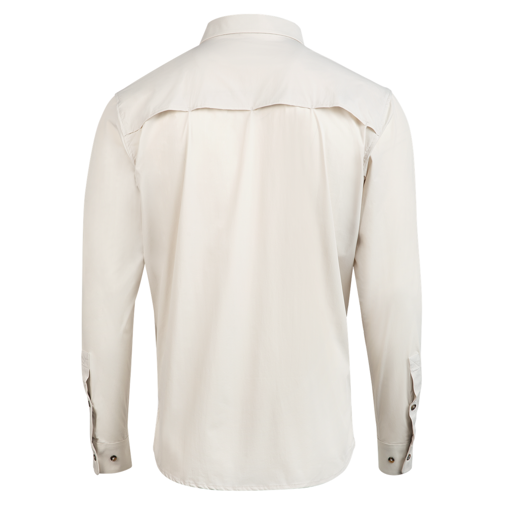 Light gray/cream button up shirt back view