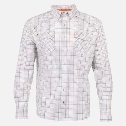 Long sleeve White/Brick/Navy Plaid performance field shirt